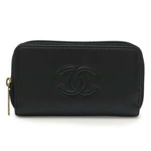 CHANEL Authentic Black Caviar Leather Logo Wallet